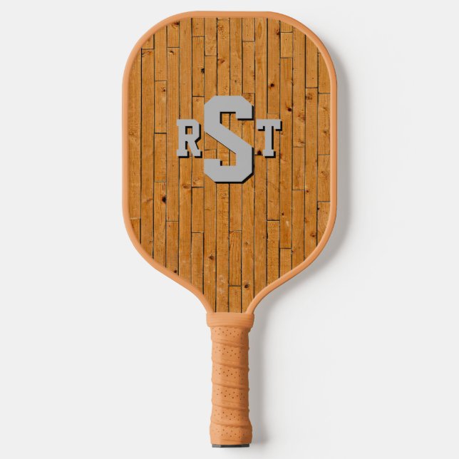 Any 3 Initial Letter Monogram Wood Panel Wall Pickleball Paddle (Front)