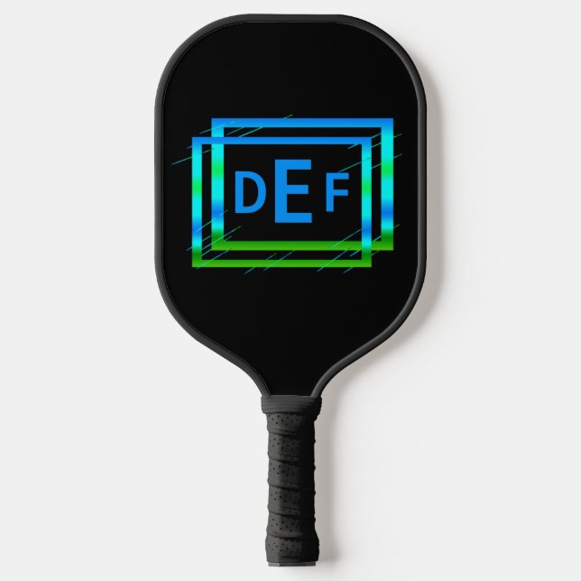 Any 3 Initial Monogram Letter Blue Green Geometric Pickleball Paddle (Front)