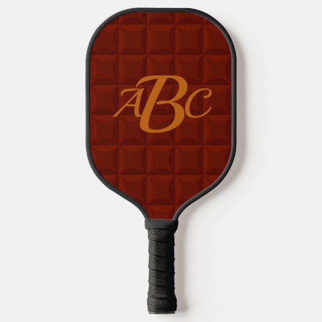 Any 3 Initial Monogram Letter Brown Cushion Square Pickleball Paddle (Front)