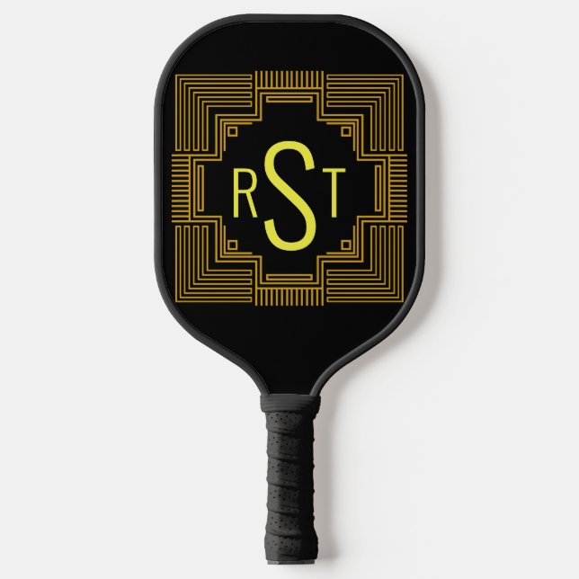Any 3 Initial Monogram Letter Gold Geometric Lines Pickleball Paddle (Front)