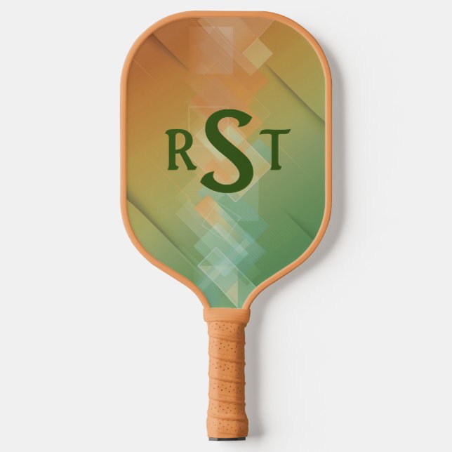 Any 3 Initial Monogram Letter Green Brown Abstract Pickleball Paddle (Front)
