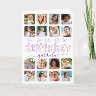 Any Age 16-Photo Collage Birthday Card – Purple Mo