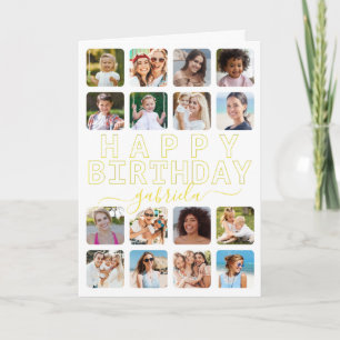Any Age 16-Photo Collage Birthday Card – Yellow Mo