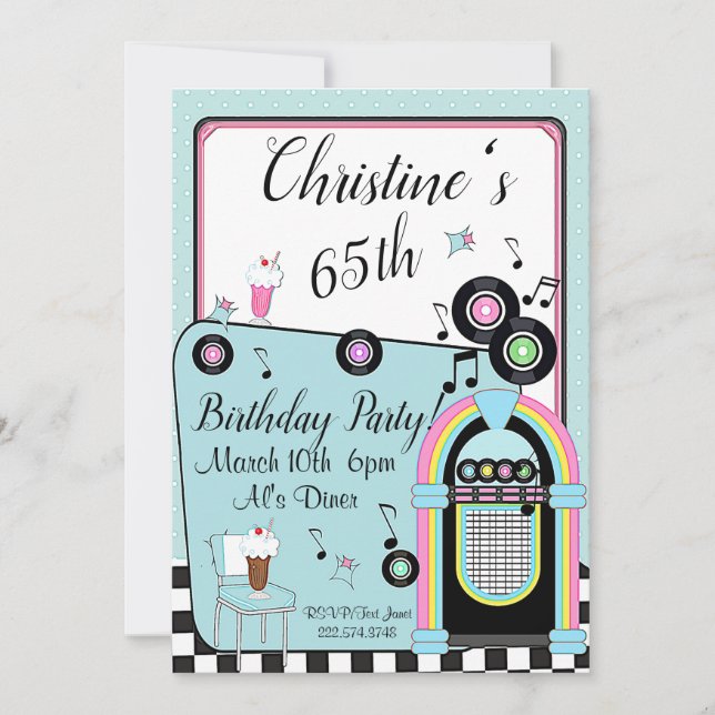 Any Age,1950's Diner Birthday Invitation (Front)