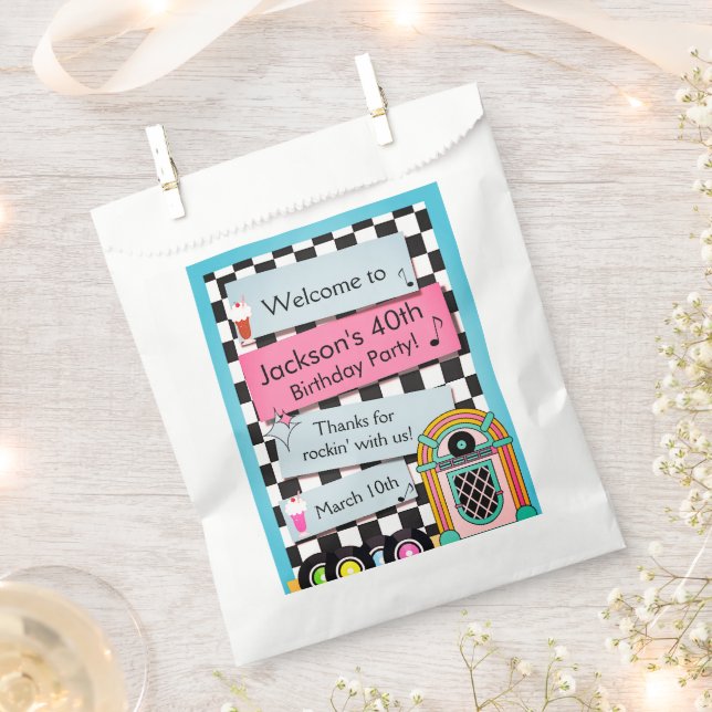 Any Age, 1950's Diner Birthday Thank You Favour Bag (Clipped)