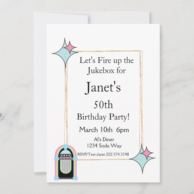 Any Age, 1950's Jukebox Birthday Invitation (Front)
