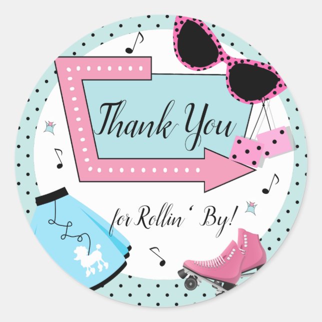 Any Age,1950's Retro Birthday  Classic Round Sticker (Front)