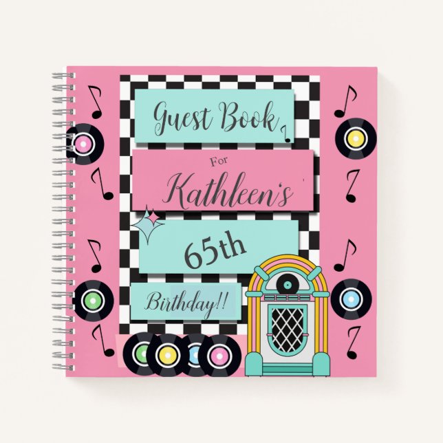 Any Age,1950's Retro Birthday Guest Book (Front)