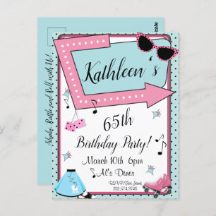 Any Age,1950's Retro Birthday Invitation Postcard