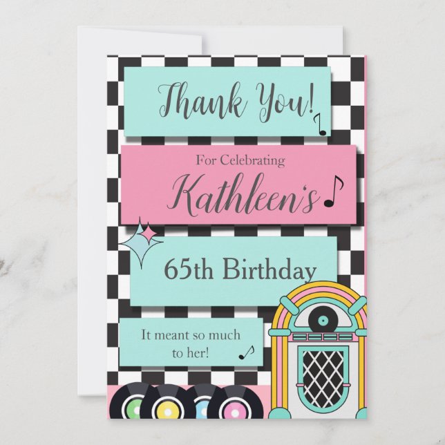 Any Age,1950's Retro Birthday Thank You (Front)