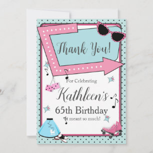 Any Age,1950's Retro Birthday Thank You Card