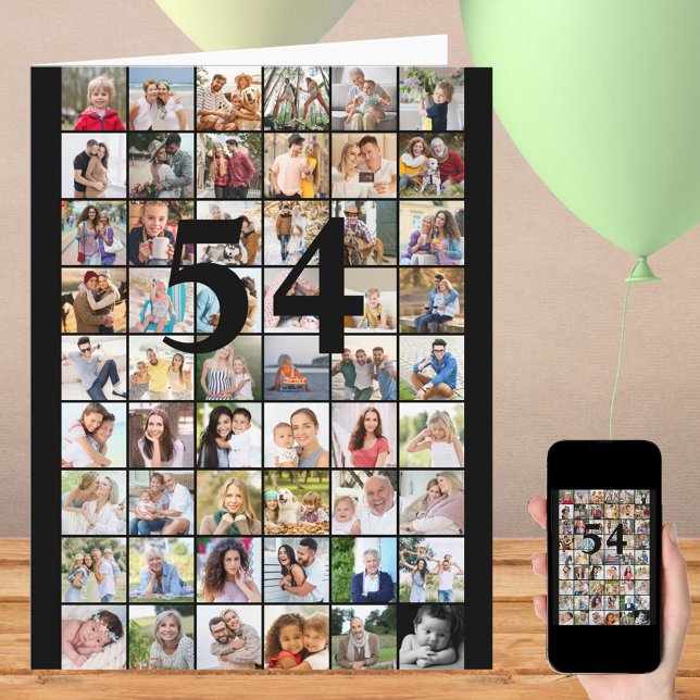 Any Age 54 Photo Collage Big Birthday Card (Photo Collage of 54 pictures and option to print any age on the front)