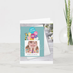 Any Age 5 Photo Collage Turquoise Custom Birthday Card
