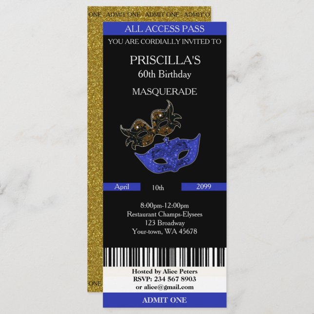 any age, 60th, Invitation Ticket Birthday Woman (Front/Back)