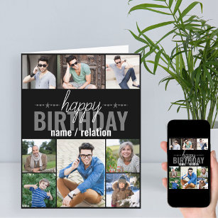 Any Age 8 Photo Collage Personalised Mens Birthday Card