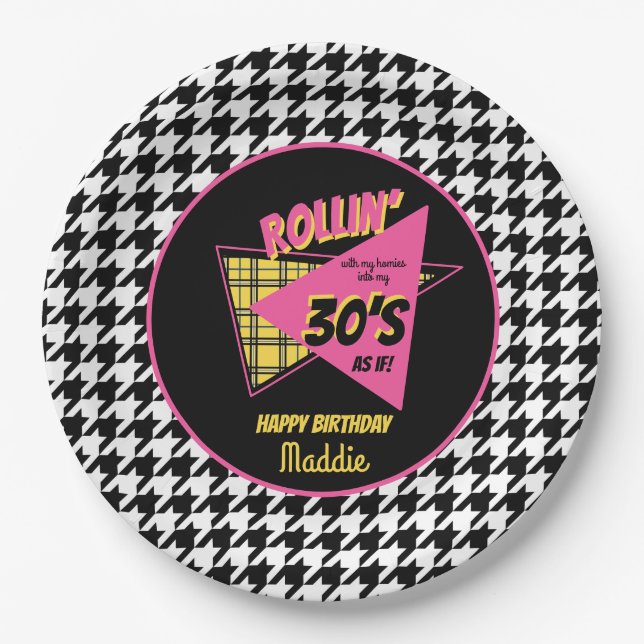 ANY AGE 90s houndstooth plaid birthday party Paper Plate (Front)