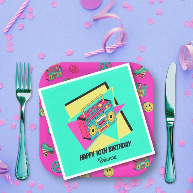 ANY AGE 90's party teal personalised boom box Napkin (Creator Uploaded)