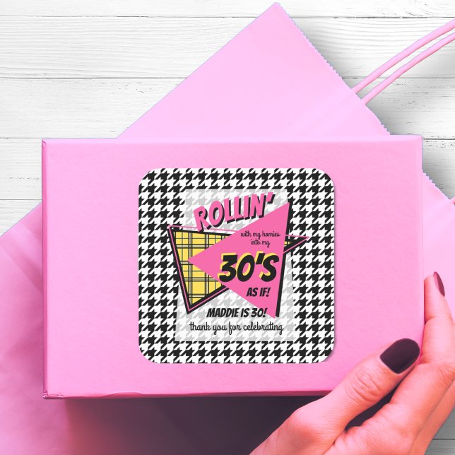 ANY AGE 90s plaid houndstooth birthday party favou Square Sticker (Creator Uploaded)