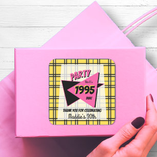 ANY AGE 90s plaid personalised birthday party Square Sticker