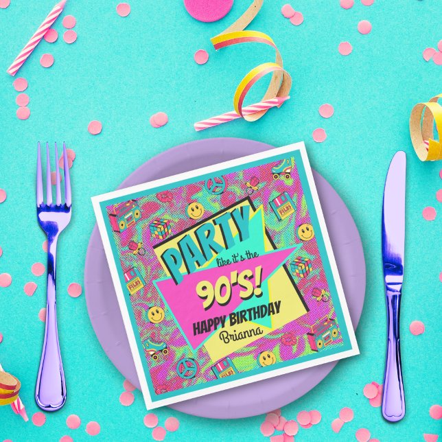 ANY AGE 90's retro personalised party napkins (Creator Uploaded)