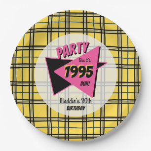 ANY AGE 90s yellow plaid and pink birthday party Paper Plate