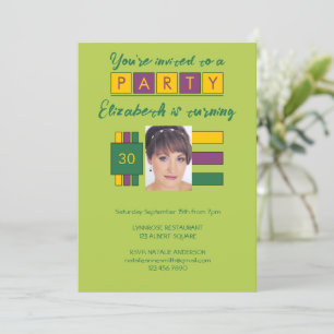 Any age add photo name green birthday party invitation