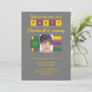 Any age add photo name green grey birthday party invitation