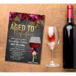 ANY AGE - Aged to Perfection Birthday Invitation<br><div class="desc">Aged to Perfection Birthday Floral Wine Glass Brunch and Burgundy Marsala Chalk Chalkboard Invitation</div>