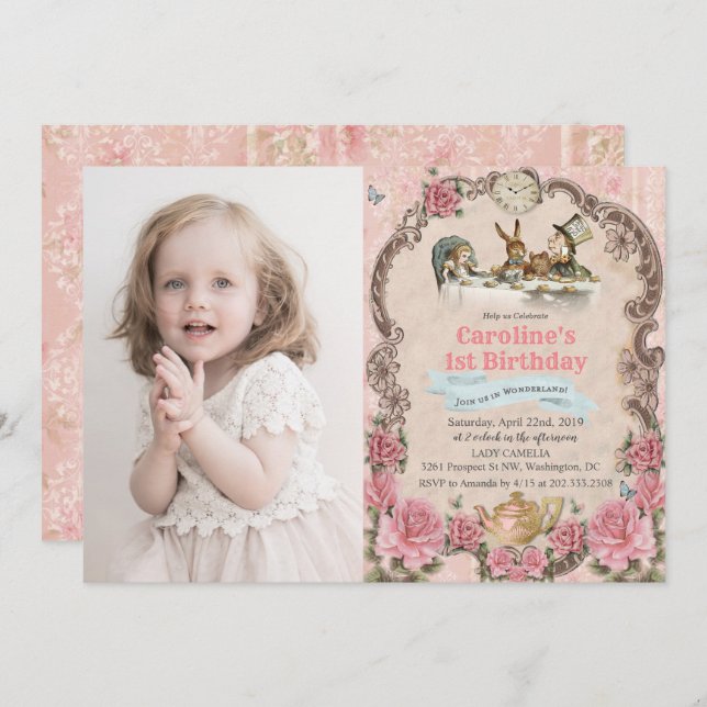 ANY AGE - Alice In Wonderland Birthday Invitation (Front/Back)