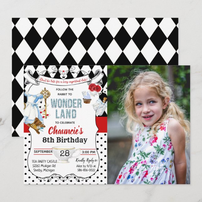 ANY AGE - Alice in Wonderland Birthday Invitation (Front/Back)
