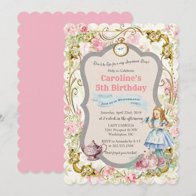 ANY AGE - Alice in Wonderland Birthday Invitation (Front/Back)