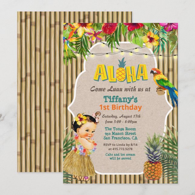 ANY AGE - Aloha Luau Tropical Birthday Invitation (Front/Back)