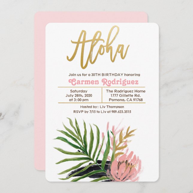 ANY AGE - Aloha Tropical Birthday Invitation (Front/Back)