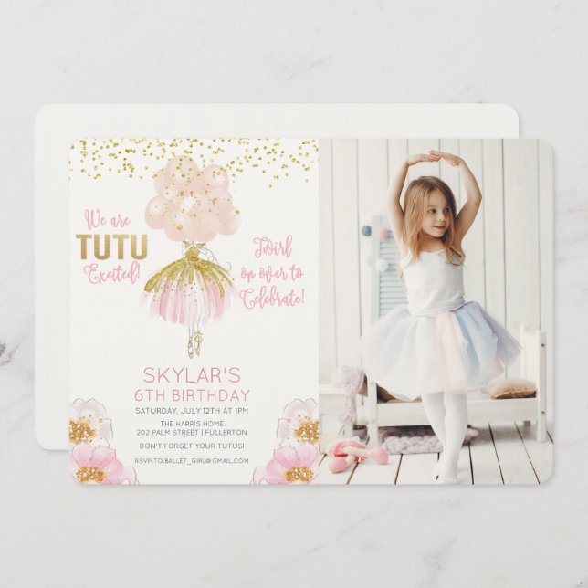 ANY AGE - Ballerina Photo Birthday Invitation (Front/Back)