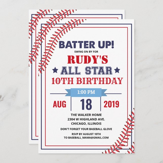 ANY AGE - Baseball Birthday Invitation (Front/Back)