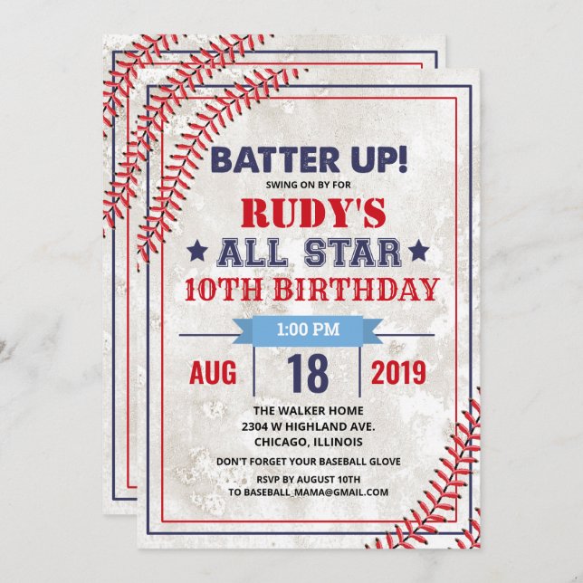 ANY AGE - Baseball Vintage Birthday Invitation (Front/Back)