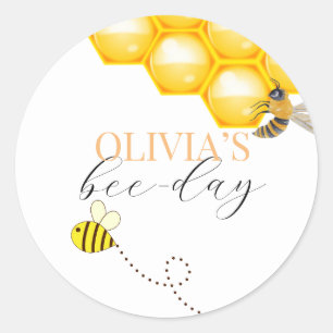 Any age, bee theme birthday  classic round sticker