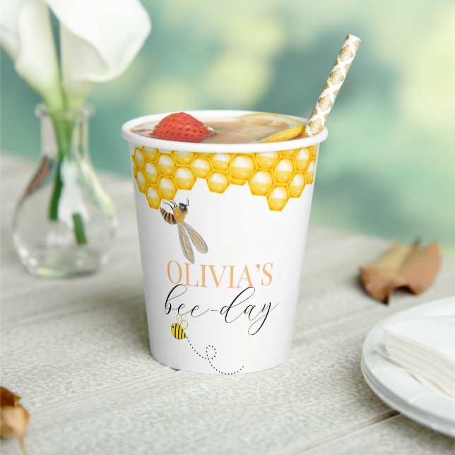 Any age, bee theme birthday  paper cups (Insitu)