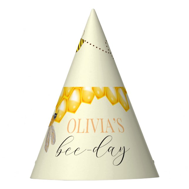 Any age, bee theme birthday  party hat (Front)