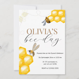 Any age, bee theme girl birthday  invitation
