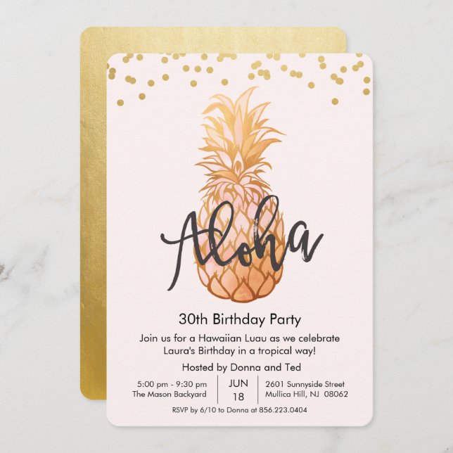 ANY AGE - Birthday Aloha Luau Party Invitation (Front/Back)