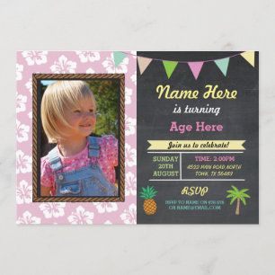 Any Age Birthday Aloha Tropical Photo Party Invite