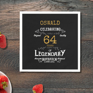 Any Age Birthday Black Gold Retro Legendary Napkin
