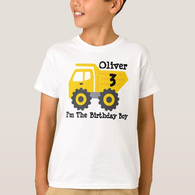 Any Age Birthday Boy Yellow Dump Truck T-Shirt (Front)