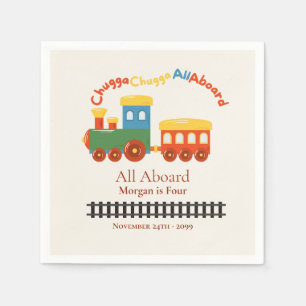 Any Age Birthday Colourful Train Chugga All Aboard Napkin