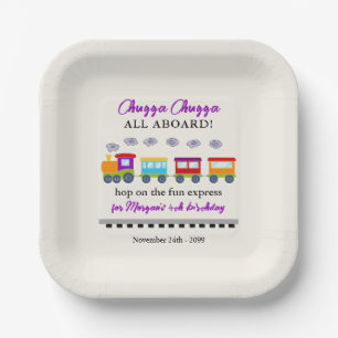 Any Age Birthday Cute Colourful Train  Paper Plate