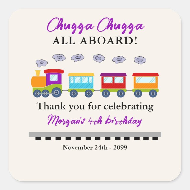 Any Age Birthday Cute Colourful Train Thank You  Square Sticker (Front)