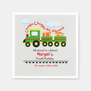 Any Age Birthday Cute Colourful Train With Present Napkin