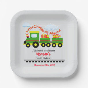 Any Age Birthday Cute Colourful Train With Present Paper Plate