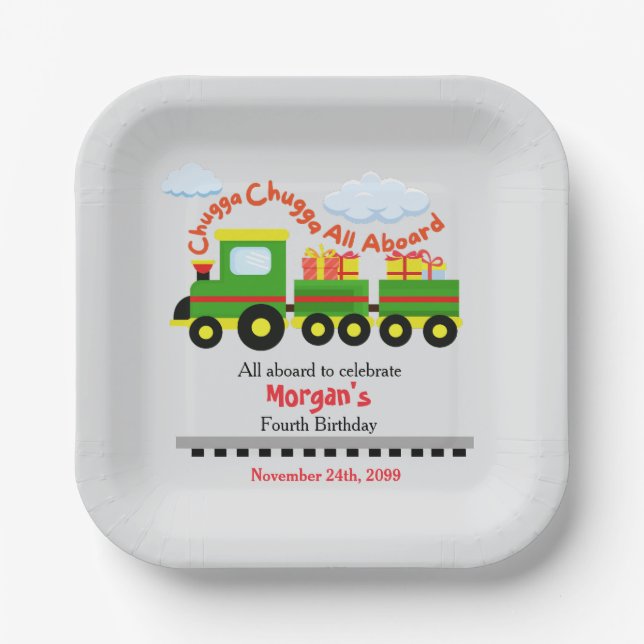 Any Age Birthday Cute Colourful Train With Present Paper Plate (Front)